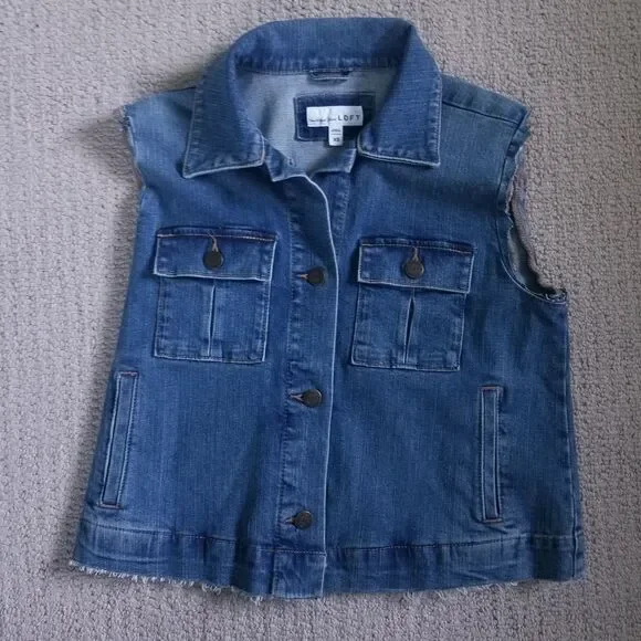 LOFT Made and Loved Denim Vest Womens Blue Size XS Punk Rock Biker Festival - Picture 1 of 11
